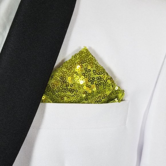 Men's Lime Green Sequin Pre-Folded Pocket Square Insert - Point Design - Picture 1 of 5